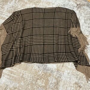 Brown Plaid Fringe Poncho